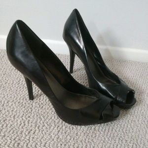 Leather peep toe heels